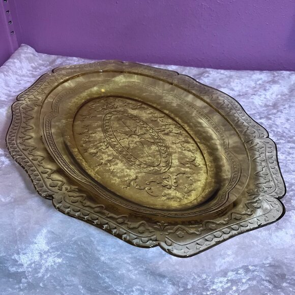 Vintage Federal Depression Glass Patrician Pattern Serving Platter GUC Home 30s - Picture 7 of 11